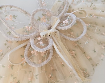 Baby Child Floral Fairy Double Wing dressup quality Fairy wings handmade lace fairywing kids parties pretend play ivory floral