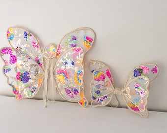 Baby Kind Volwassen Pailletten Fairy Wings Kwaliteit vleugels handgemaakte kant Fairywing kinderfeestjes fantasiespel sprookje verjaardag kinderkostuum Sterrennacht