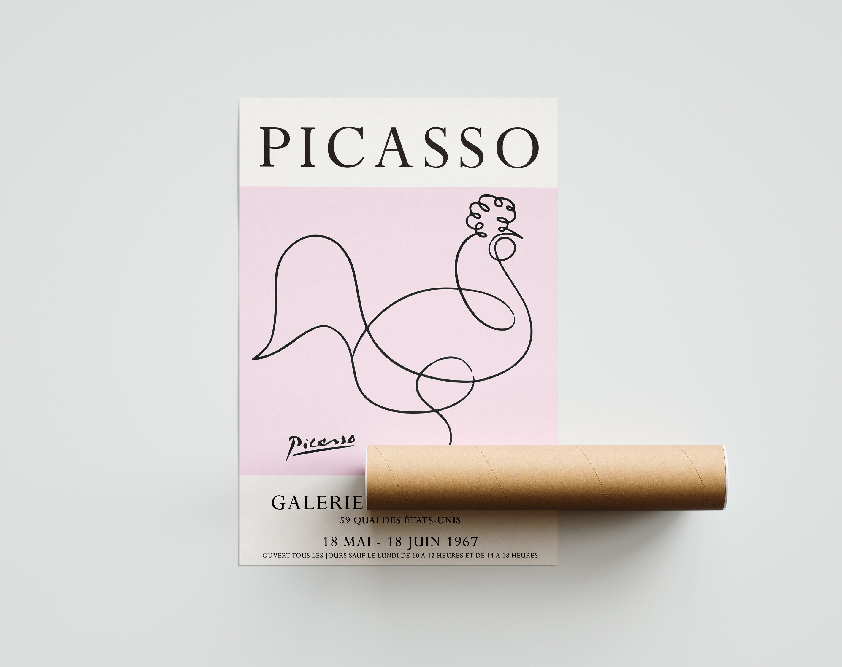 Pablo Picasso Exhibition Poster Line Art Chicken Drawing Etsy
