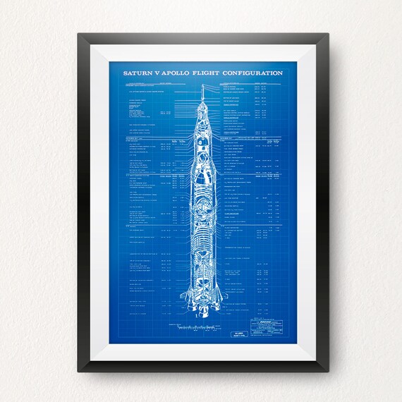 Saturn V Apollo Flight Configuration Blueprint Fine Art Print Photo Wall Poster