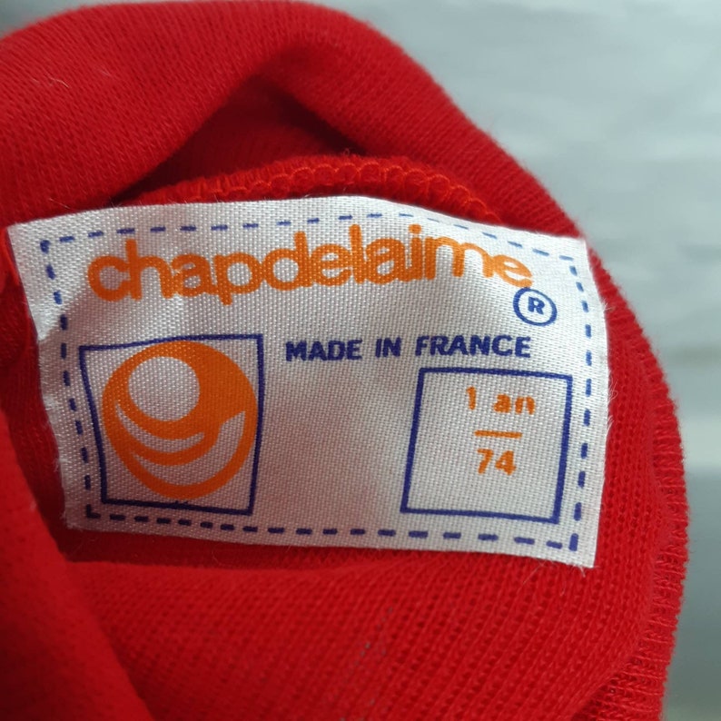 Vintage 70/'s french bright red baby roll neckpoloneck top approx 3-6m