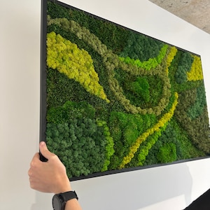 Rectangle Extra large natural dried moss wall art Framed Wall moss decor with led Aesthetic room decor Preserved Moss wall art