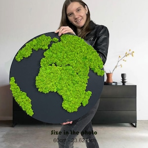 Mapa świata z mchu na ścianie Oprawiona sztuka ścienna z mchu Mapa świata z mchu na zielonej ścianie Okrągła mapa świata Drewniana mapa świata Mapa świata 3D Duża mapa świata