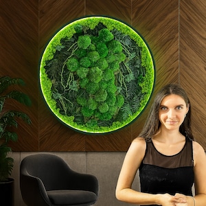 LED Extra large natural dried moss wall art decor Wall moss decor Moss wall art decor with led Aesthetic room decor Preserved Moss wall art