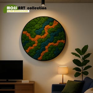 Extra large round natural dried moss wall art, Wall moss zen decor Moss wall art decor with led Aesthetic room decor Preserved Moss wall art