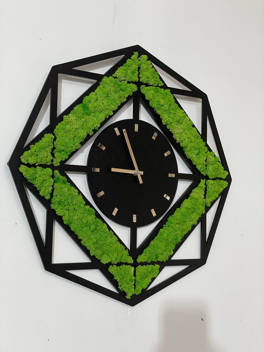 Unique Moss Wall Clock Modern Preserved Moss Wall Clock Hexagon Hanging