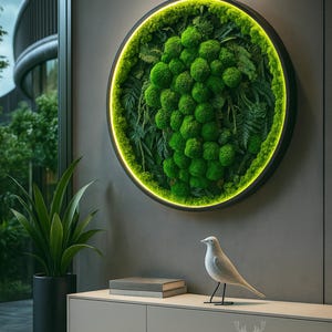 Extra large natural dried moss wall art, Wall moss decor, Moss wall art decor with led, Aesthetic room decor, Preserved Moss wall art