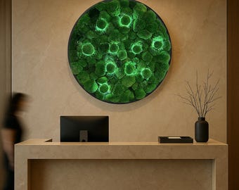 Circle Extra large natural ball moss wall art Wall moss decor Moss wall art decor with led Aesthetic room decor Preserved Moss wall art