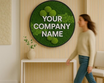 Custom Moss Wall Sign with Company Name | Logo Wall Art | Preserved Moss Decor | Biophilic Office Wall Panel | Green Branding Decor