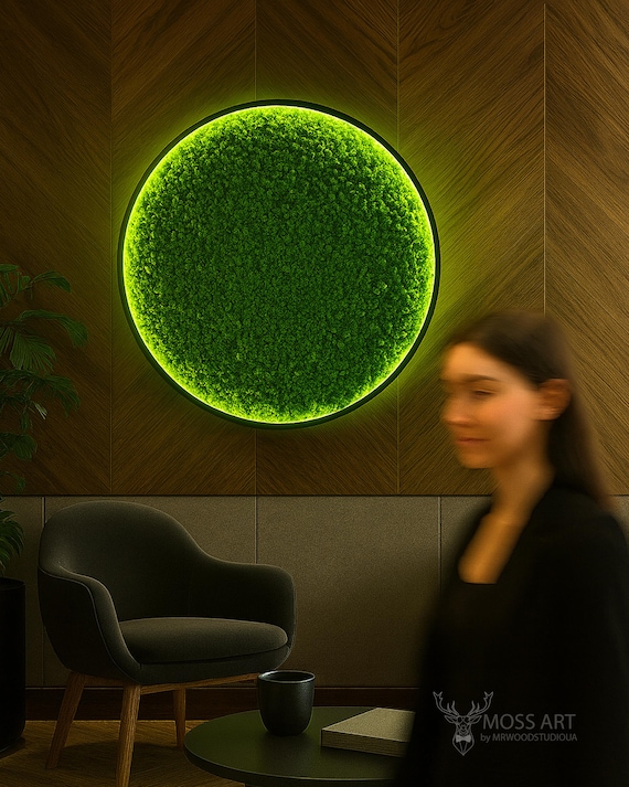 LED Round Moss Wall Art decor for Off...