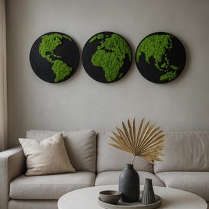 Wereldkaart mos Ingelijste kunst aan de muur mos Groene muur wereldkaart mos Ronde wereldkaart Houten wereldkaart 3D-wereldkaart Grote wereldkaart