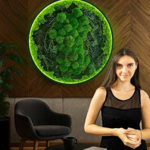 Circle moss wall art, Wall moss decor, Moss wall art decor with led, Aesthetic room decor, Preserved Moss wall art
