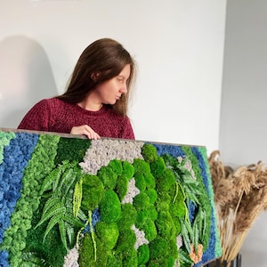 Extra large natural moss wall art Wall moss home decor Moss wall art decor with led Aesthetic room decor Preserved Moss wall art