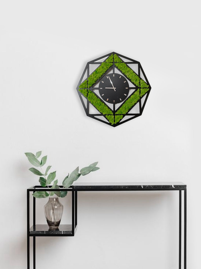 Unique Moss Wall Clock Modern Preserved Moss Wall Clock Hexagon Hanging