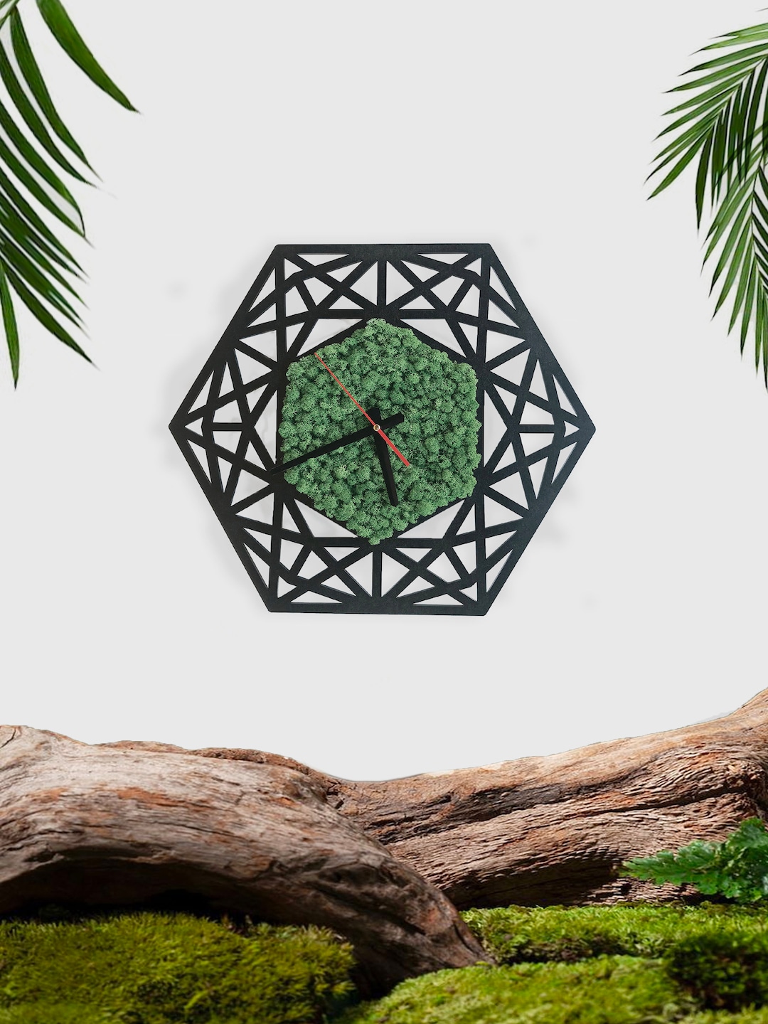 Wood Moss Wall Clock Natural Dried Green Moss Wall Hanging Etsy