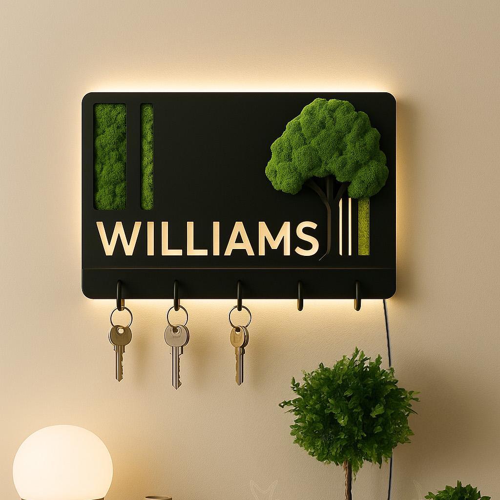 Personalized Metal Key Holder with Moss & LED light