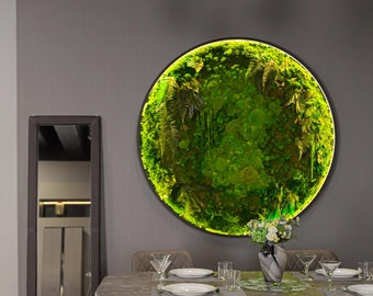 Extra large natural dried moss wall art Wall moss decor Moss wall art decor with led Aesthetic room decor Preserved Moss wall art