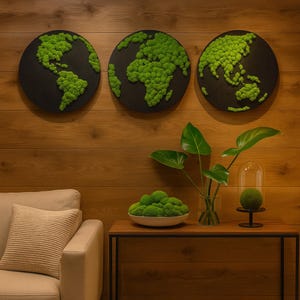 Wereldkaart mos Ingelijste kunst aan de muur mos Groene muur wereldkaart mos Ronde wereldkaart Houten wereldkaart 3D-wereldkaart Grote wereldkaart