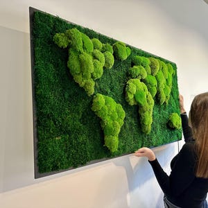 3D-wereldkaart mos, grote groene muurkunst, levende moskaart met achtergrondverlichting | Decoratie voor reisliefhebbers | Kantoormuurkaart, op de natuur geïnspireerd huisontwerp