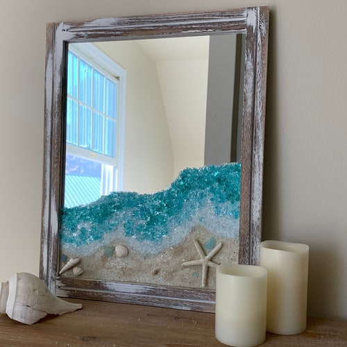 Sea Glass Beach Scene on a Mirror Sea Glass Art Beach Etsy