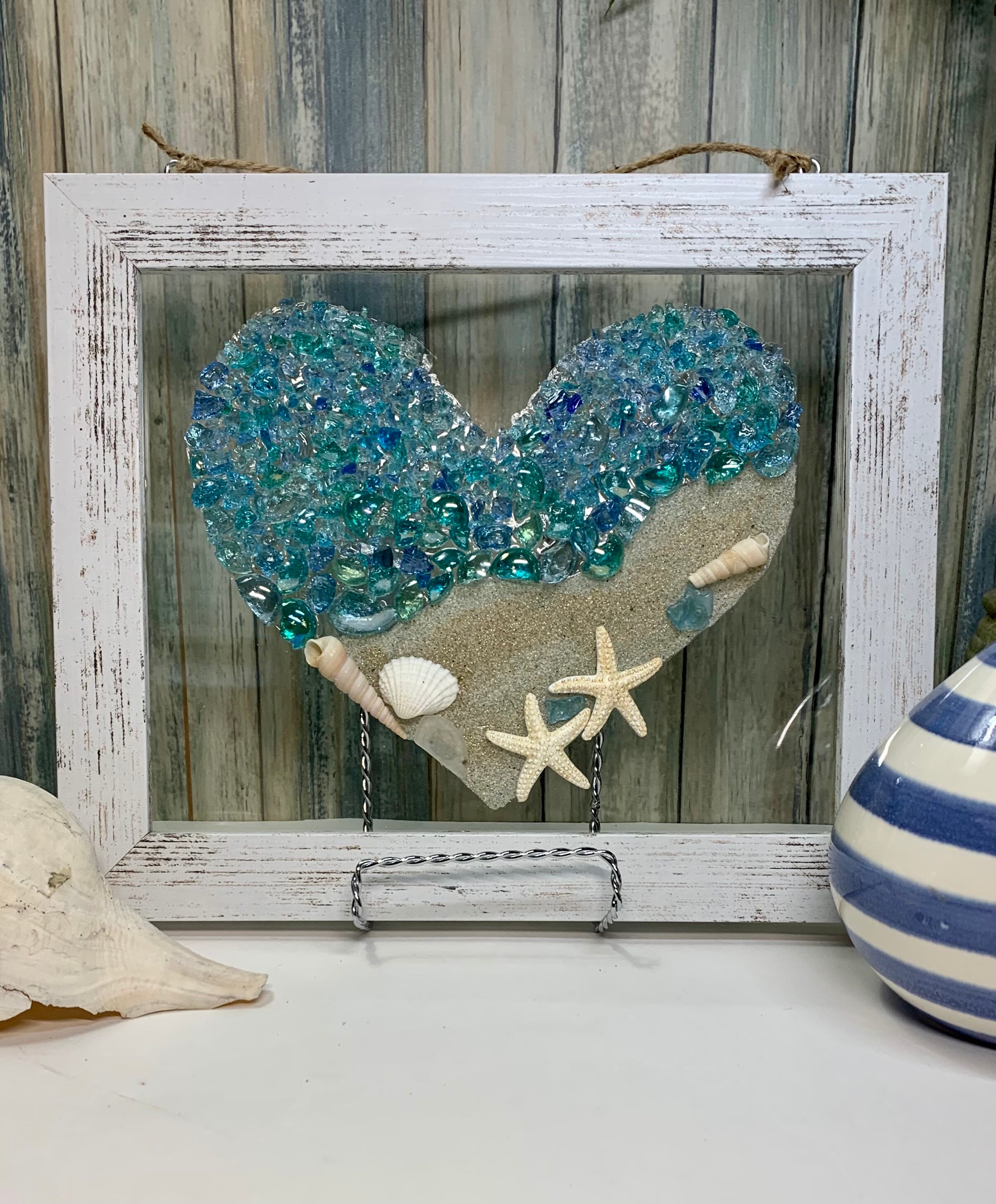 Coastal Christmas Gift Sea Glass Heart Sea Glass Art Beach Heart Decor  Heart Wall Art Beach House Art Sea Glass Decor 