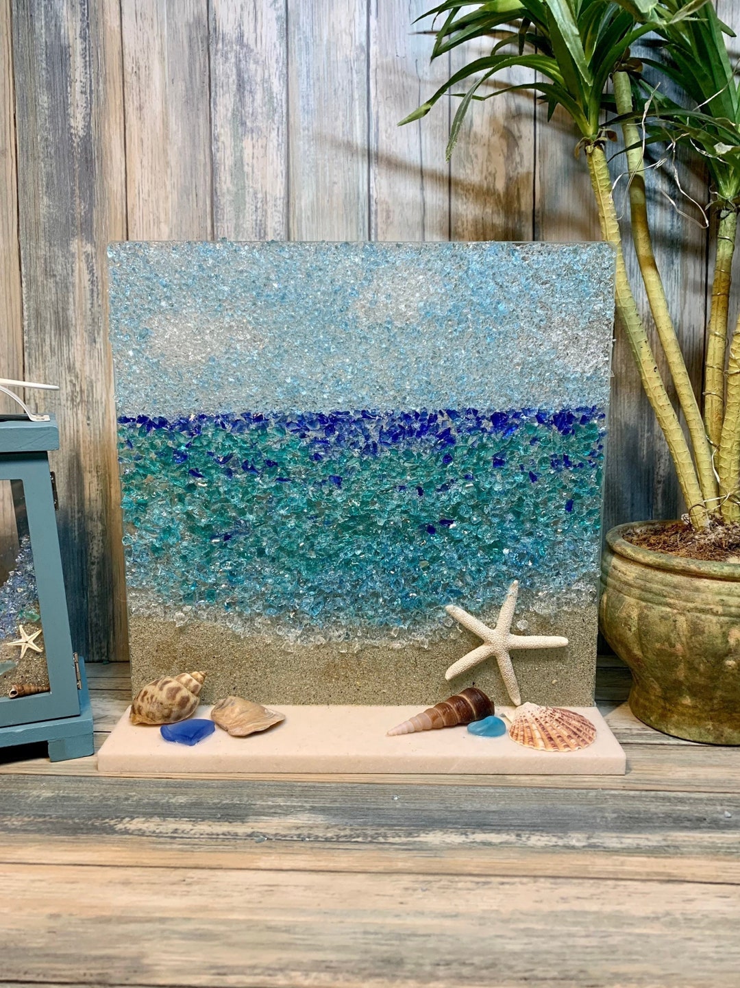 Sea Glass Beach Horizon Scene Sea Glass Art Beach Decor Beach Scene