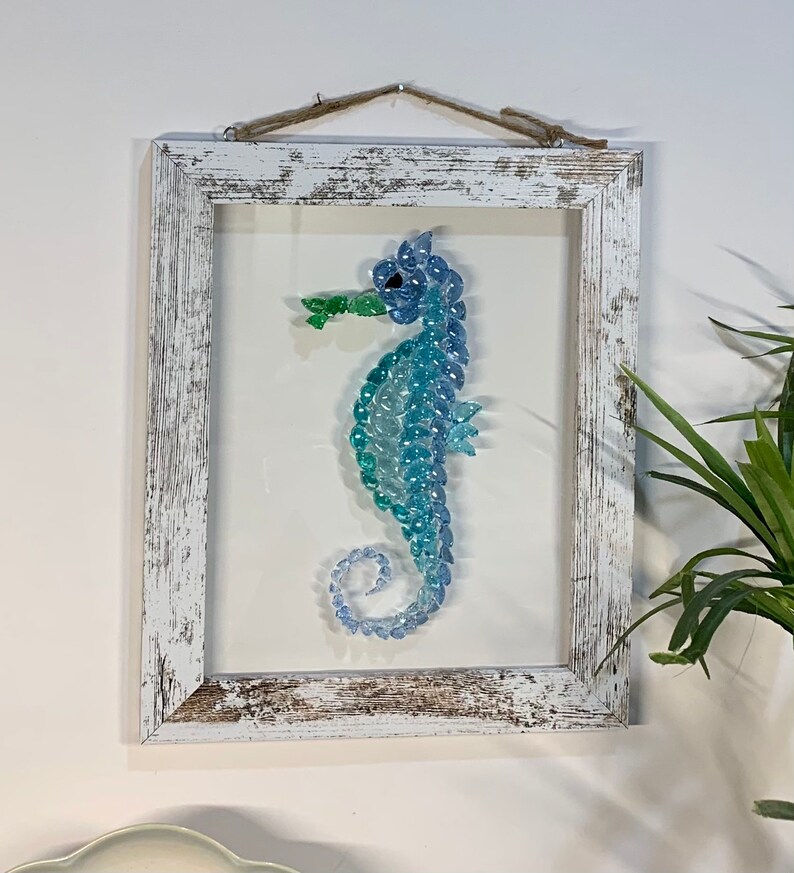 Sea Glass Seahorse Sea Glass Art Mosaic Framed Beach Art Etsy