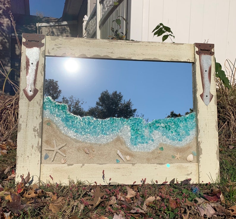 Sea Glass Beach Scene on a Mirror - Sea Glass Art - Beach Decor - Beach ...
