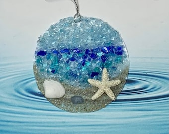 Coastal Christmas Ornament - Ocean Horizon Beach Ornament - Sea Glass Ornament- Beach Lover Gift -Gift Box Included