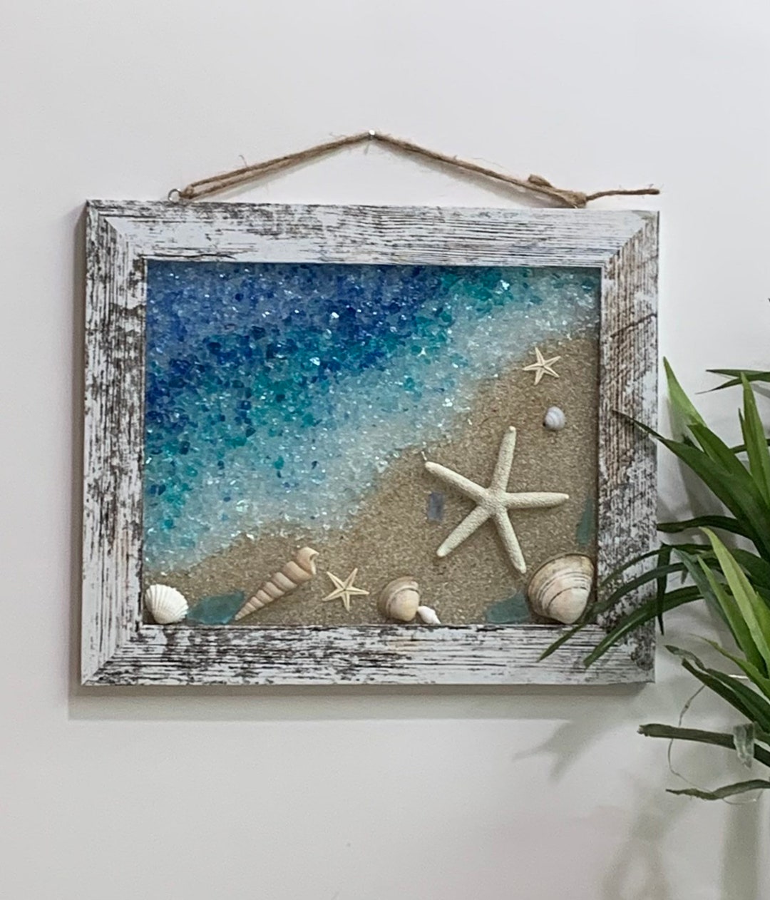 Sea Glass Beach Scene - Sea Glass Art - Beach Decor - Beach Scene Wall ...