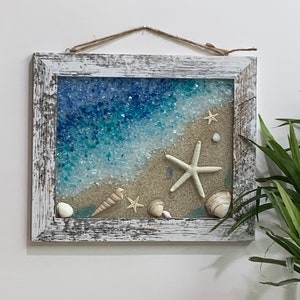 Sea Glass Beach Scene - Sea Glass Art - Beach Decor - Beach Scene Wall Art - Beach House Art - Sea Glass Decor