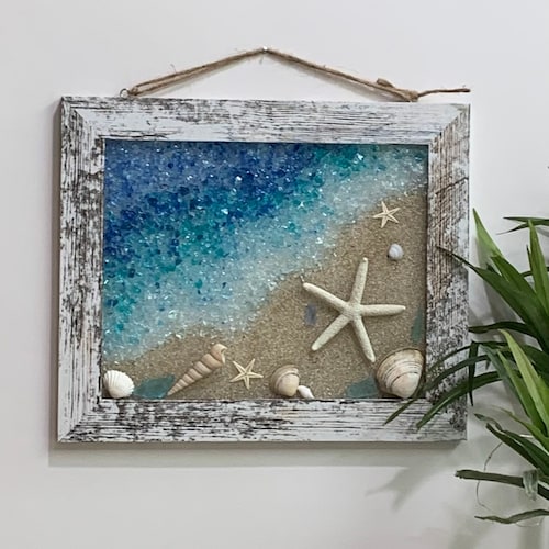 Beach Decor Sea Glass Art Wall Decor Beach Wedding Etsy