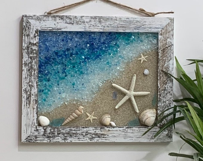 Featured listing image: Sea Glass Beach Scene - Sea Glass Art - Beach Decor - Beach Scene Wall Art - Beach House Art - Sea Glass Decor