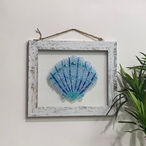 Sea Glass Seashell Art - Seashell Art - Seashell Decor - Sea Glass Gift - Beach Wall Art - Seashell Framed Wall Art