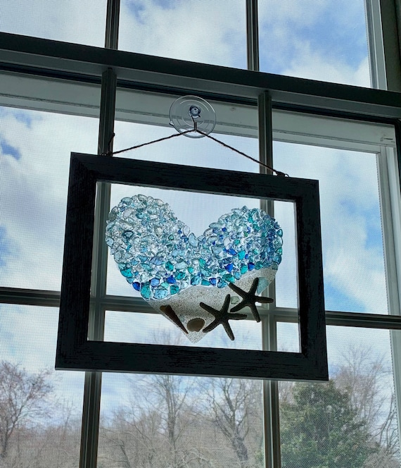 Buy Coastal Sea Glass Art, Beach Scene, 12x10 Inches, Shabby Chic