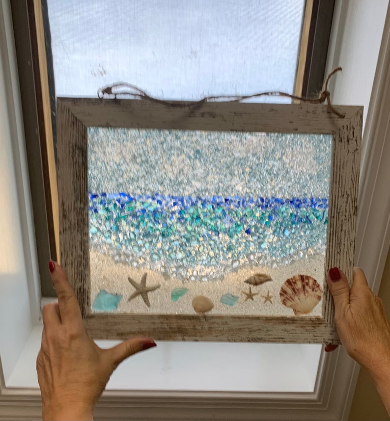 Sea Glass Beach Horizon Scene - Sea Glass Art - Beach Decor - Beach ...