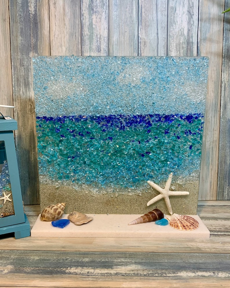 Sea Glass Beach Horizon Scene - Sea Glass Art - Beach Decor - Beach ...