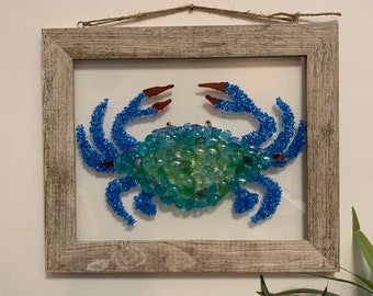 Beaches Got Crabs Glass Art - Crab Beach Decor - Coastal Decor - Beach House Wall Art - Framed Glass Art - Crab Decor