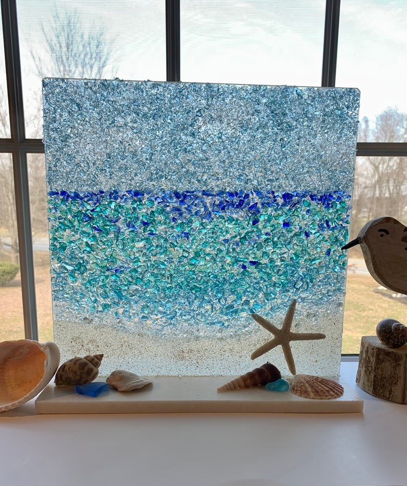 Sea Glass Beach Horizon Scene - Sea Glass Art - Beach Decor - Beach ...