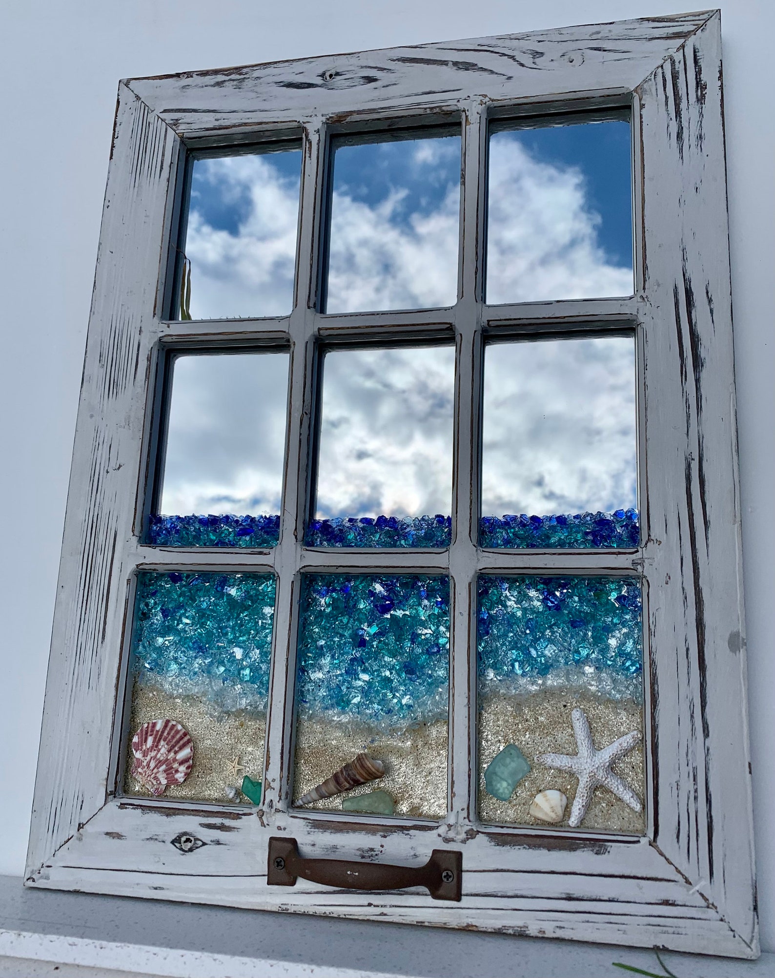 Sea Glass Beach Scene on Mirror Sea Glass Art Sea Glass | Etsy