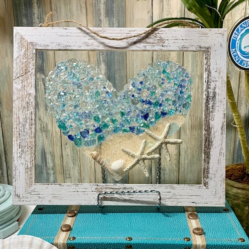 Coastal Sea Glass Art Beach Scene 12x10 Inches Shabby Chic Etsy