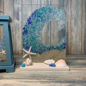 Sea Glass Beach Crashing Ocean Wave Scene - Sea Glass Art - Beach Decor ...