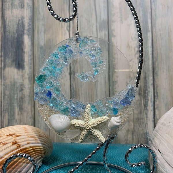 Coastal Christmas Ornament - Crashing Ocean Wave Beach Ornament - Sea Glass Ornament- Beach Lover Gift -Gift Box Included