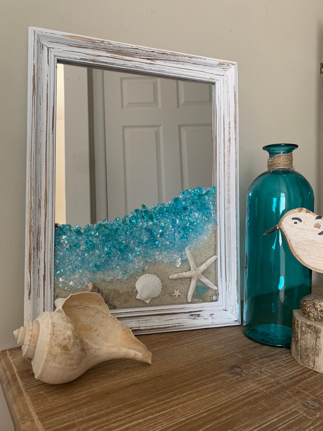 Sea Glass Beach Scene on Mirror Sea Glass Art Sea Glass Pictures Sea