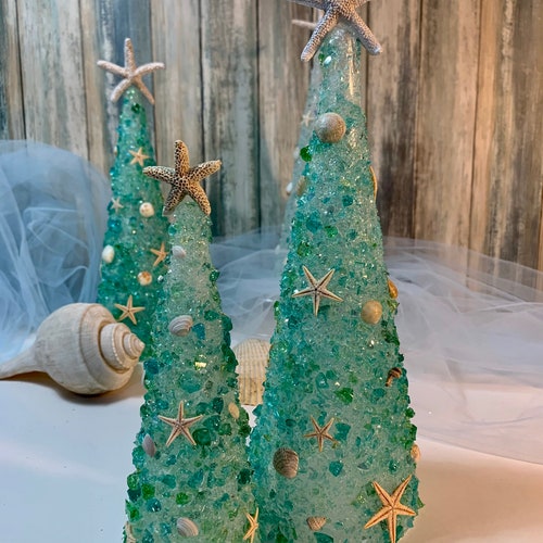 Coastal Christmas Tree Set of 3 Reclaimed Cracked Glass Etsy