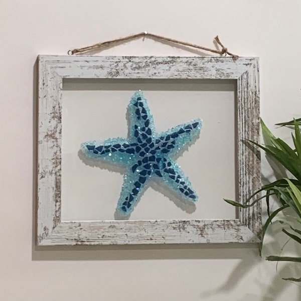 Sea Glass Starfish Art – Framed Coastal Mosaic