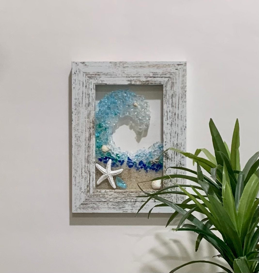Crushed Glass Wave Picture-Mixed Media Art-Beach Art – GiGi Designs