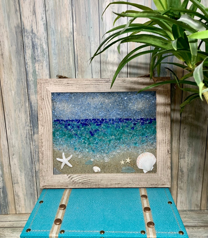 Sea Glass Art Framed Beach Scene Beach Glass Art Beach Etsy