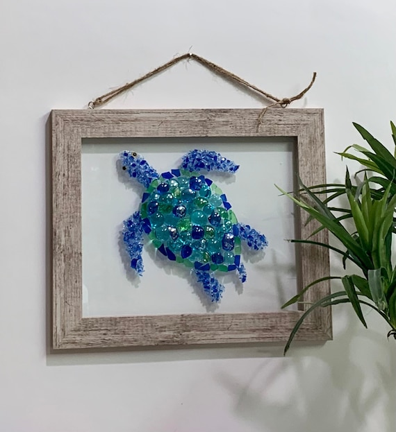 Sea Glass Sea Turtle Sea Glass Art Mosaic Framed Beach Art Etsy