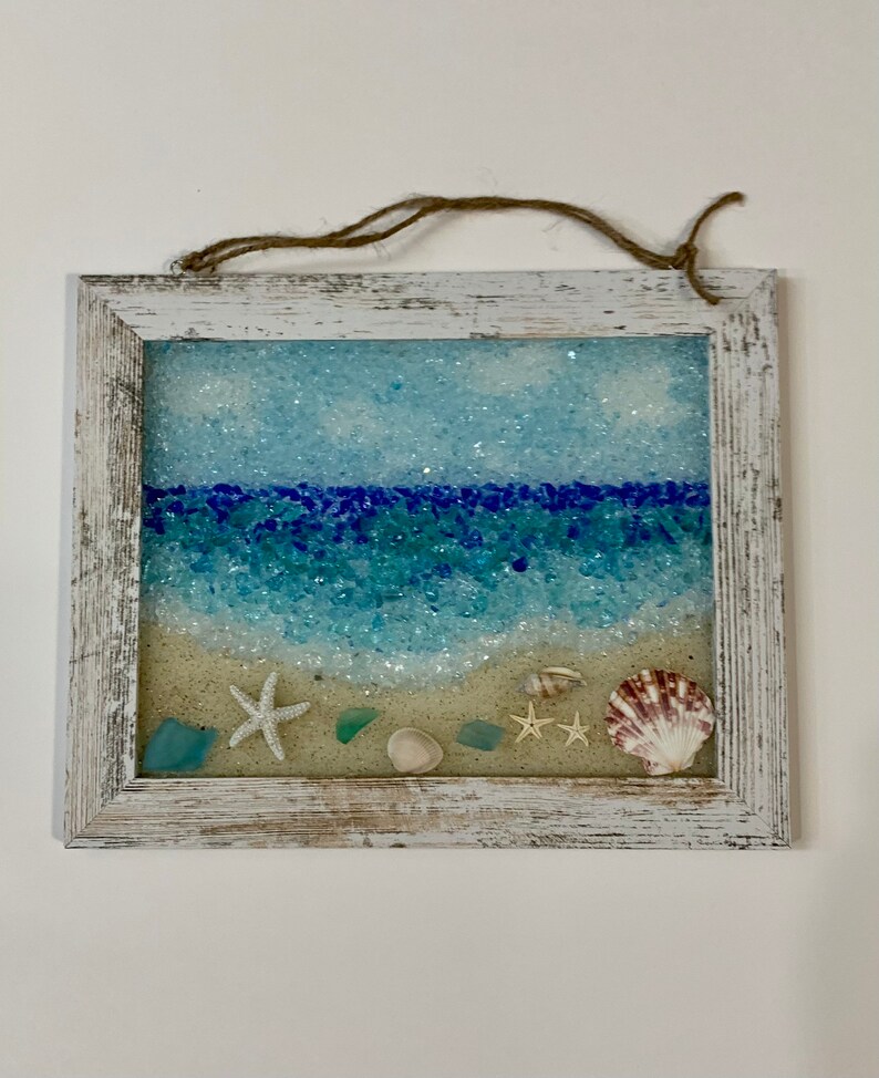 Sea Glass Art Framed Beach Scene Beach Glass Art Beach Etsy